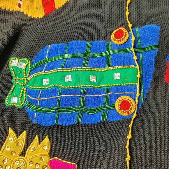 Vintage Victoria Harbour Holiday Presents Embellished Applique Cardigan size Med - Picture 12 of 14